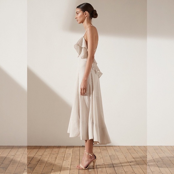 shona joy ruffle midi dress